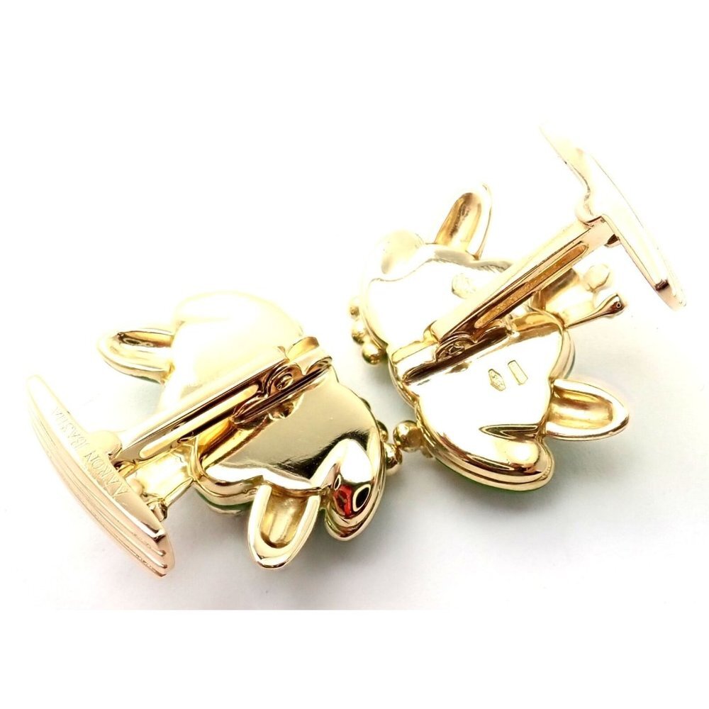 Authentic! Aaron Basha 18k Yellow Gold Diamond Enamel Frog Prince Cufflinks - Picture 3 of 7